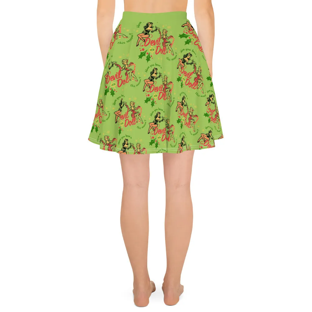Christmas Pinup Flowy Skirt - creature green