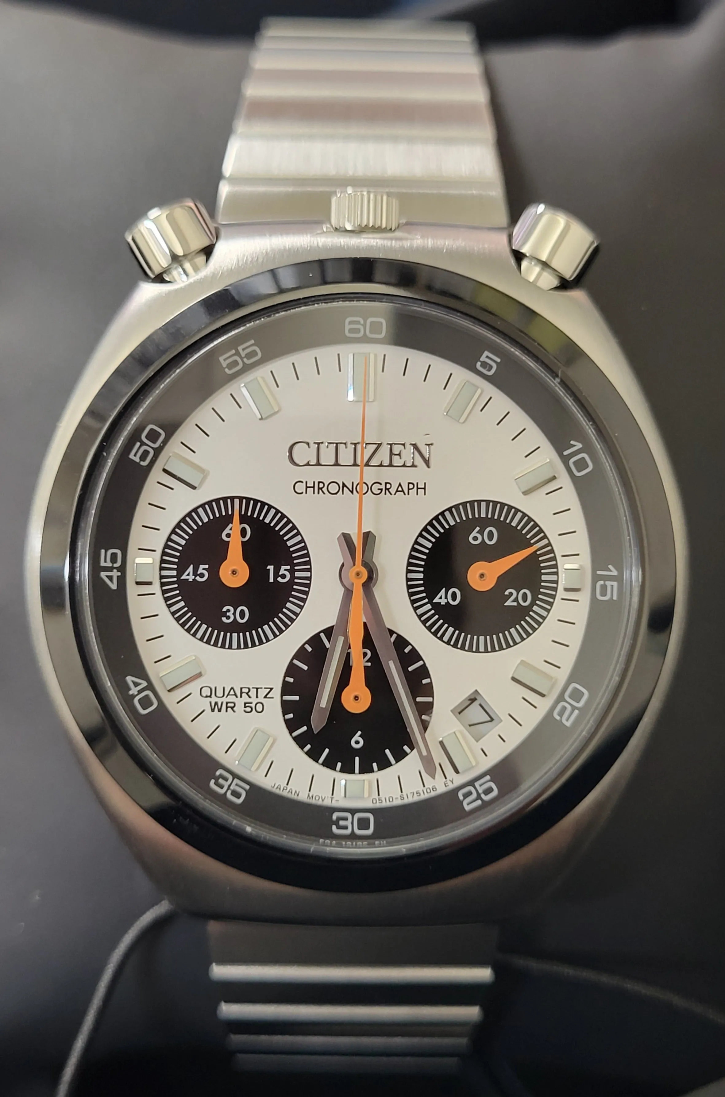 Citizen Retro TSUNO CHRONO Quartz Chronograph Bullhead White Dial AN3660-81A