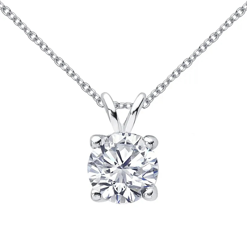 Classic Sterling Silver Created White Diamond Pendant Necklace
