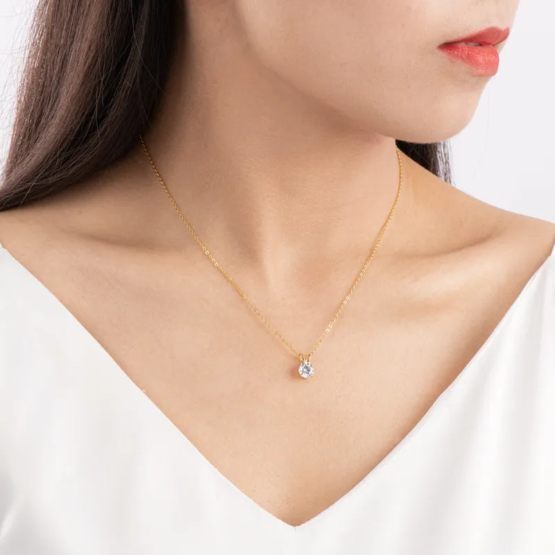 Classic Sterling Silver Created White Diamond Pendant Necklace