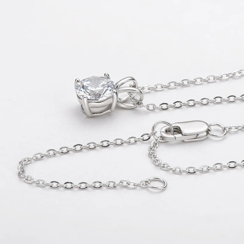 Classic Sterling Silver Created White Diamond Pendant Necklace