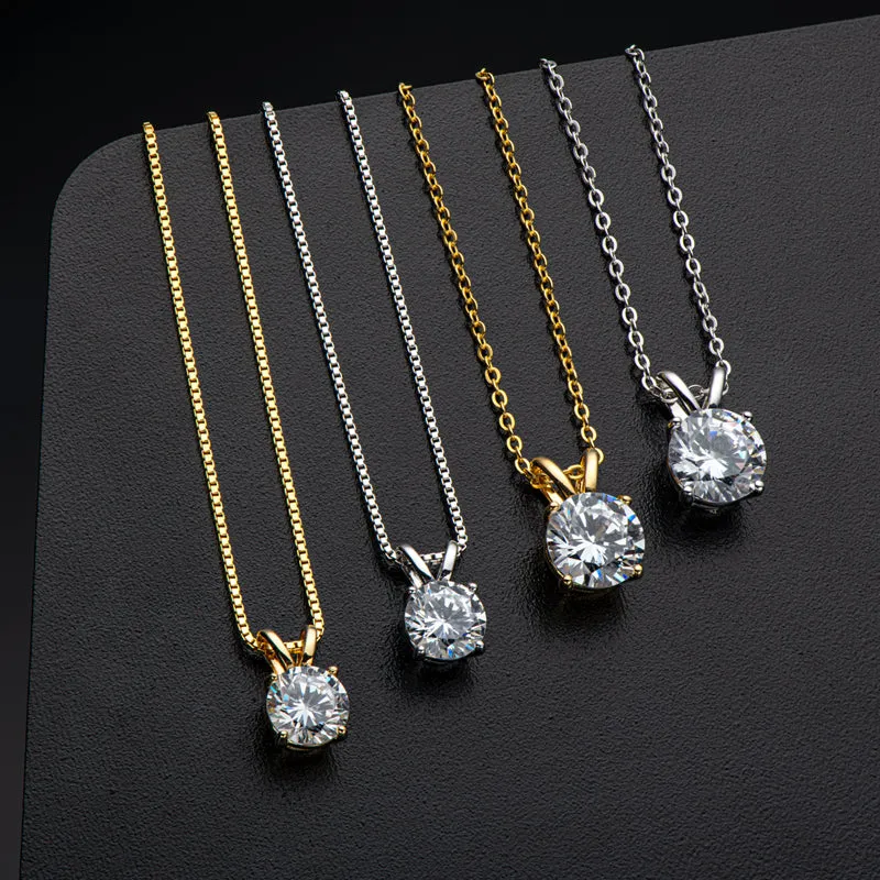 Classic Sterling Silver Created White Diamond Pendant Necklace