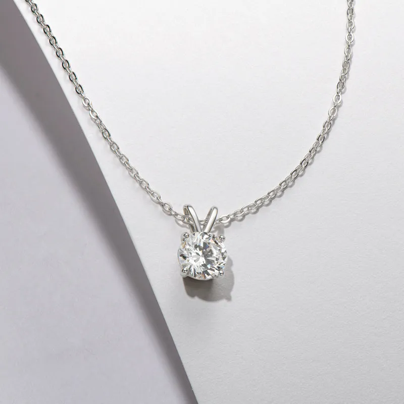 Classic Sterling Silver Created White Diamond Pendant Necklace
