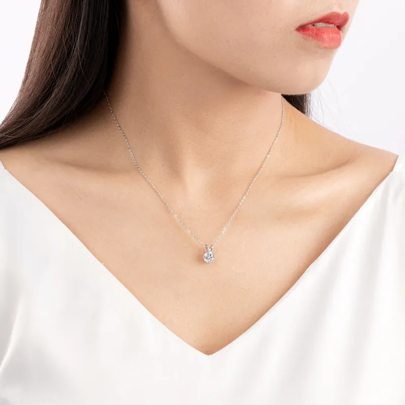 Classic Sterling Silver Created White Diamond Pendant Necklace