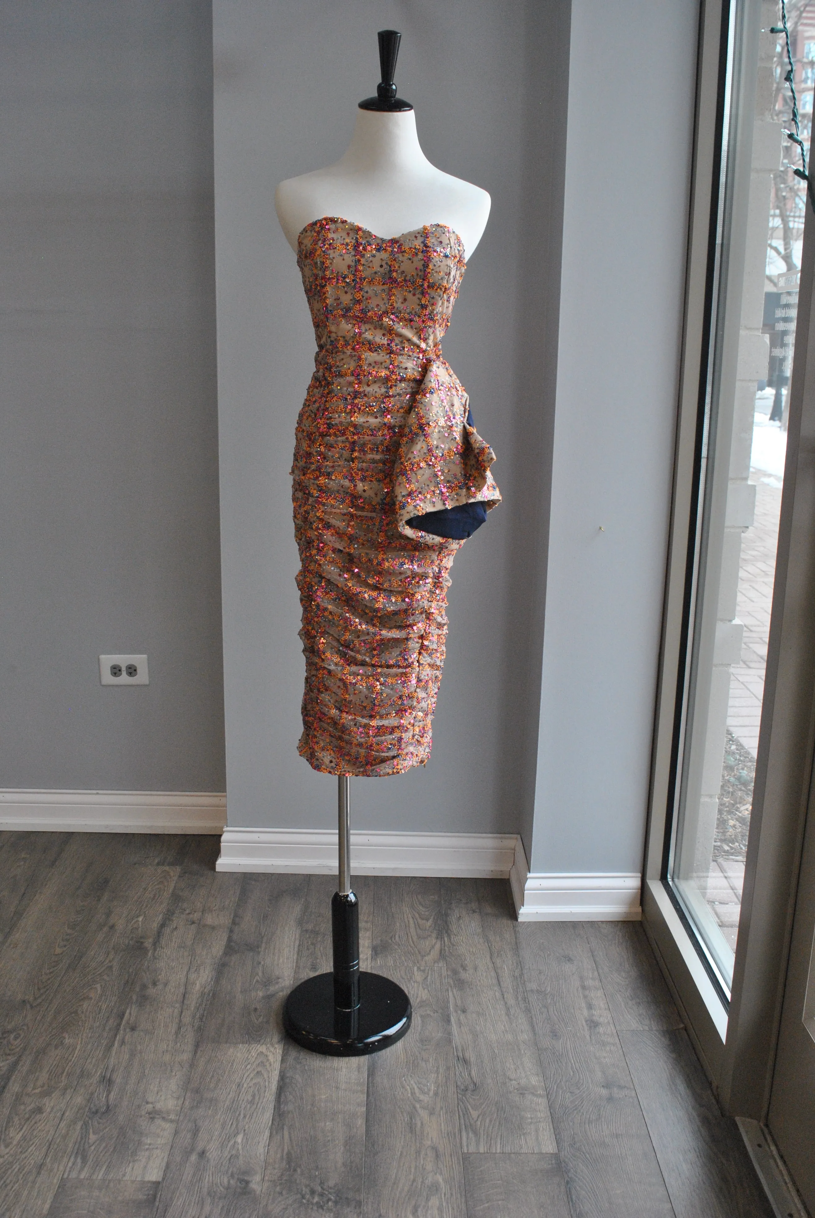 CLEARANCE - MULTICOLOR STRAPLESS SEQUIN MESH DRESS