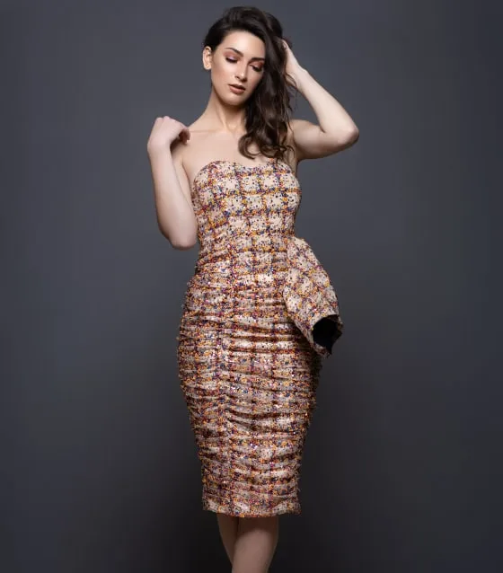 CLEARANCE - MULTICOLOR STRAPLESS SEQUIN MESH DRESS