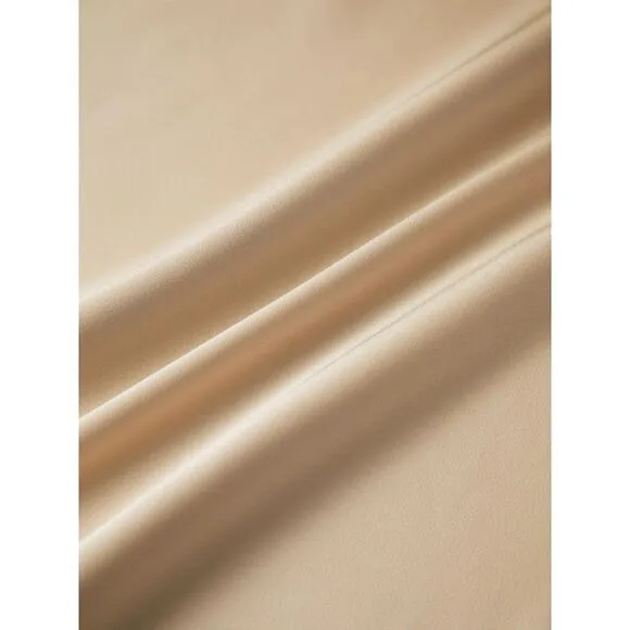 Commense Creamy Cappuccino Satin Midi Skirt with Side Slit Flowy A-Line Design L