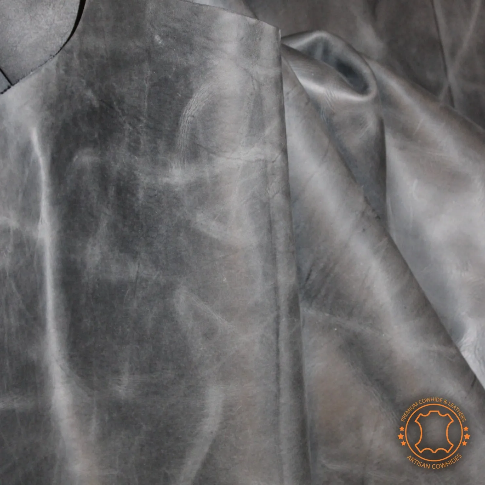 COWHIDE PIECES | Crazy Horse Charcoal Black Distressed Leather | 9"x11", 12''x12''.... inch Precuts Sheets for Crafts
