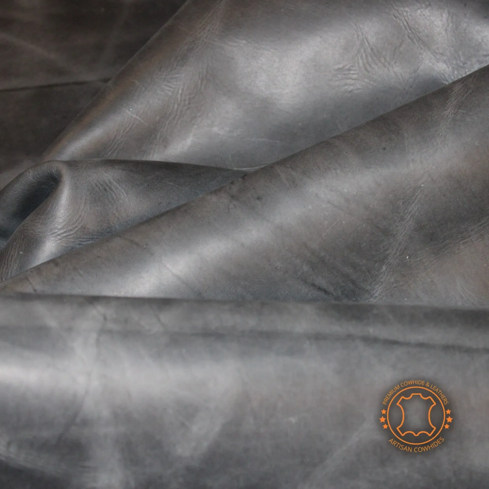 COWHIDE PIECES | Crazy Horse Charcoal Black Distressed Leather | 9"x11", 12''x12''.... inch Precuts Sheets for Crafts