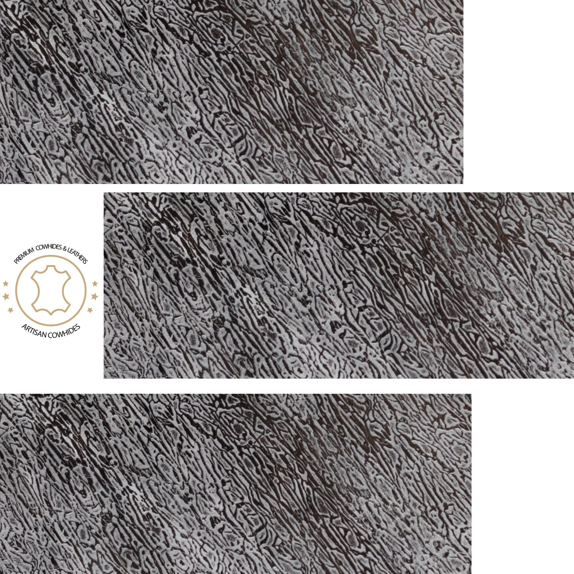 COWHIDE PIECES |  DRIFTWOOD Black Embossed  Leather | 9"x11", 12''x12''.... inch Precuts Sheets for Crafts