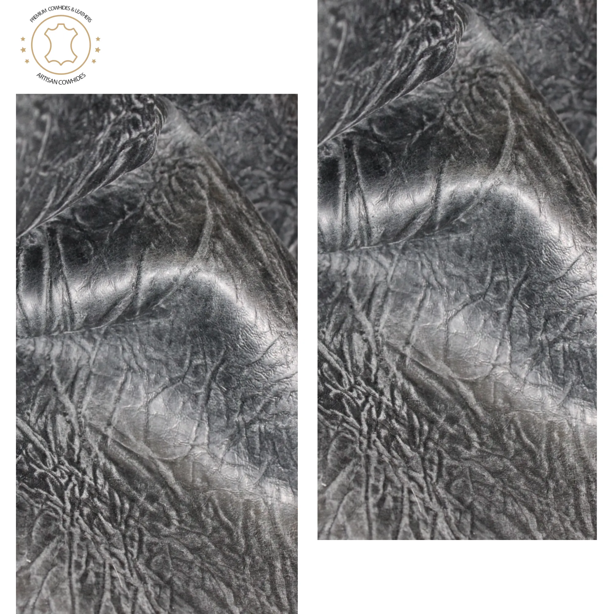 COWHIDE PIECES | ELEPHANT Charcoal Black Pull Up Embossed Leather | 9"x11", 12''x12''.... inch Precuts Sheets for Crafts