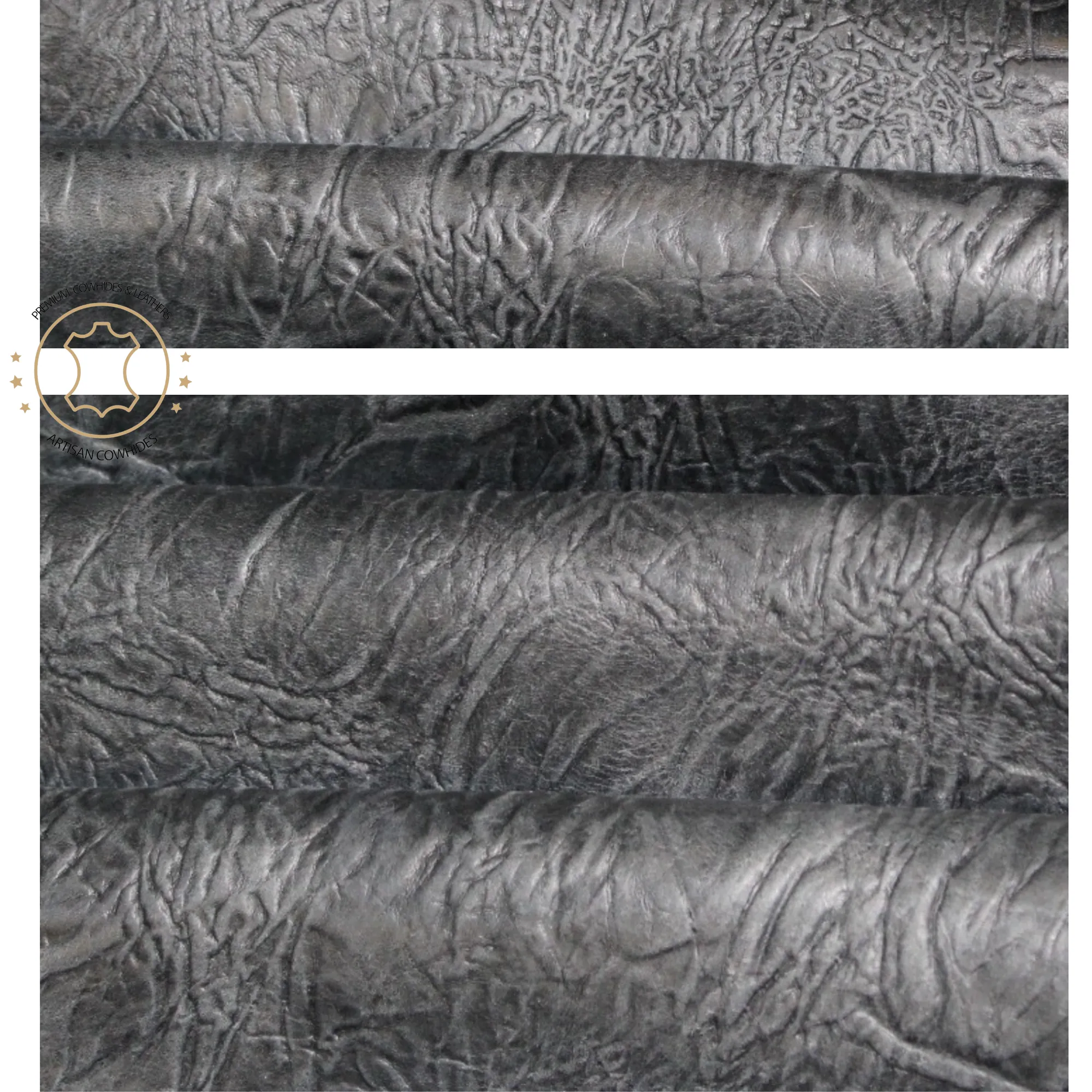 COWHIDE PIECES | ELEPHANT Charcoal Black Pull Up Embossed Leather | 9"x11", 12''x12''.... inch Precuts Sheets for Crafts