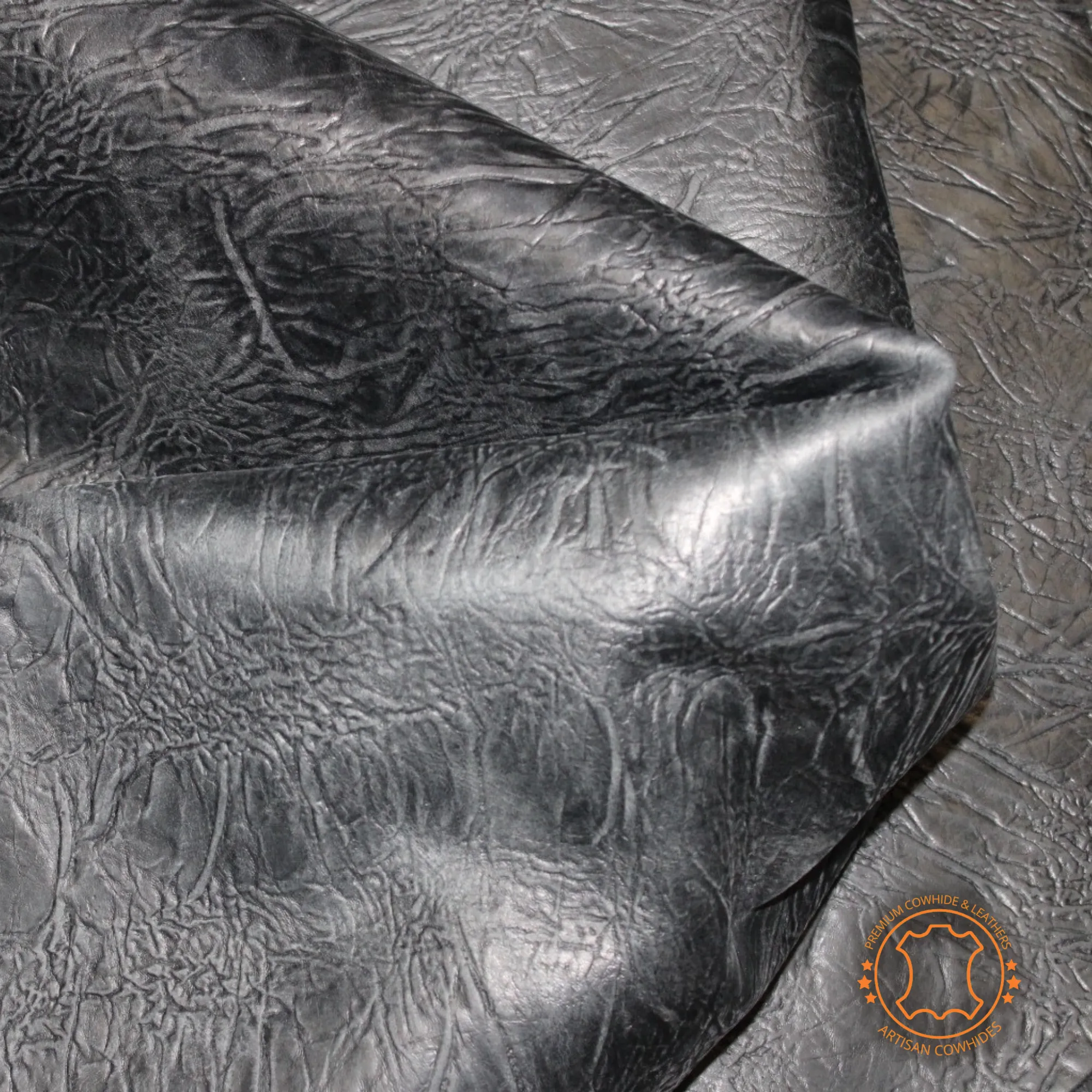 COWHIDE PIECES | ELEPHANT Charcoal Black Pull Up Embossed Leather | 9"x11", 12''x12''.... inch Precuts Sheets for Crafts