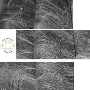 COWHIDE PIECES | ELEPHANT Charcoal Black Pull Up Embossed Leather | 9"x11", 12''x12''.... inch Precuts Sheets for Crafts