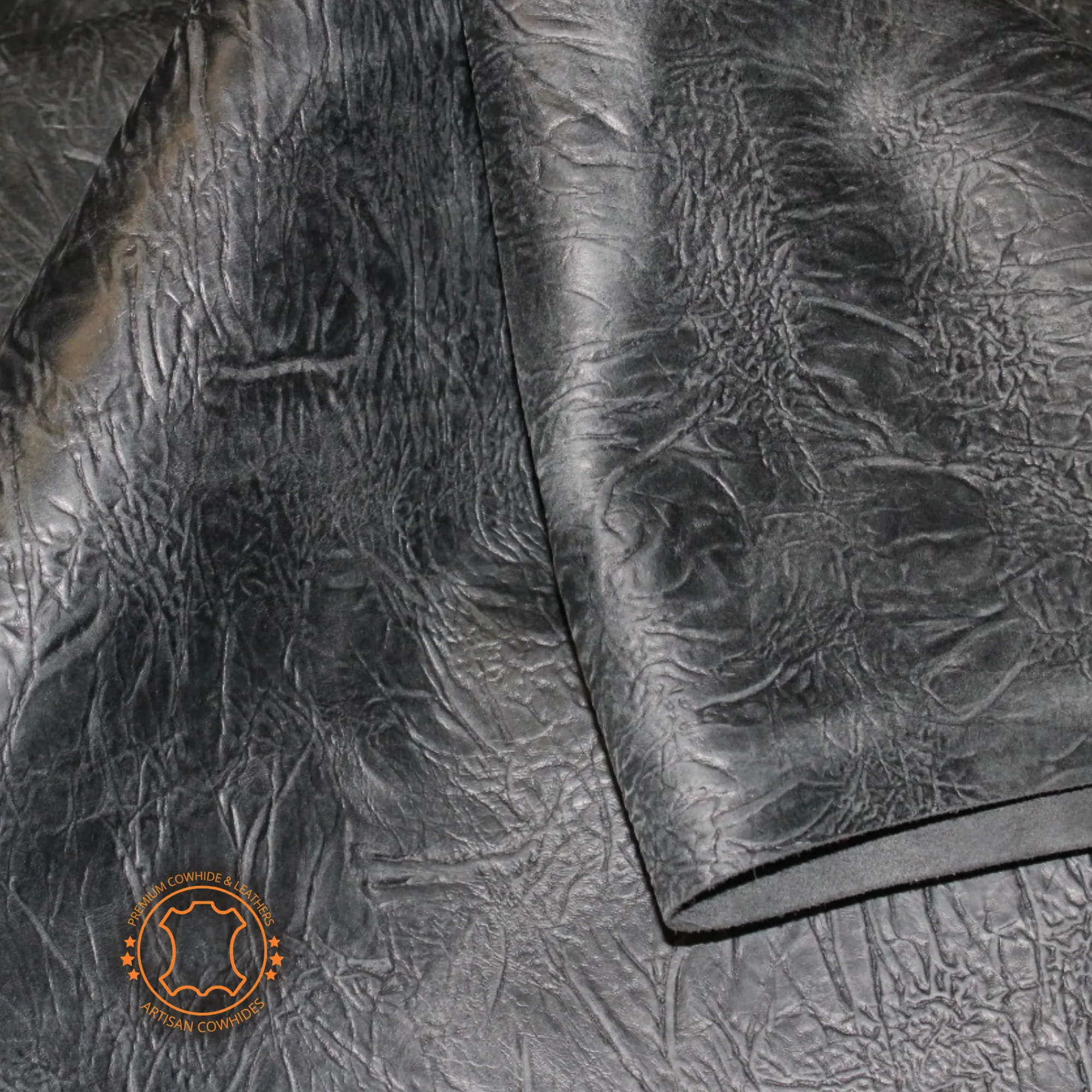 COWHIDE PIECES | ELEPHANT Charcoal Black Pull Up Embossed Leather | 9"x11", 12''x12''.... inch Precuts Sheets for Crafts