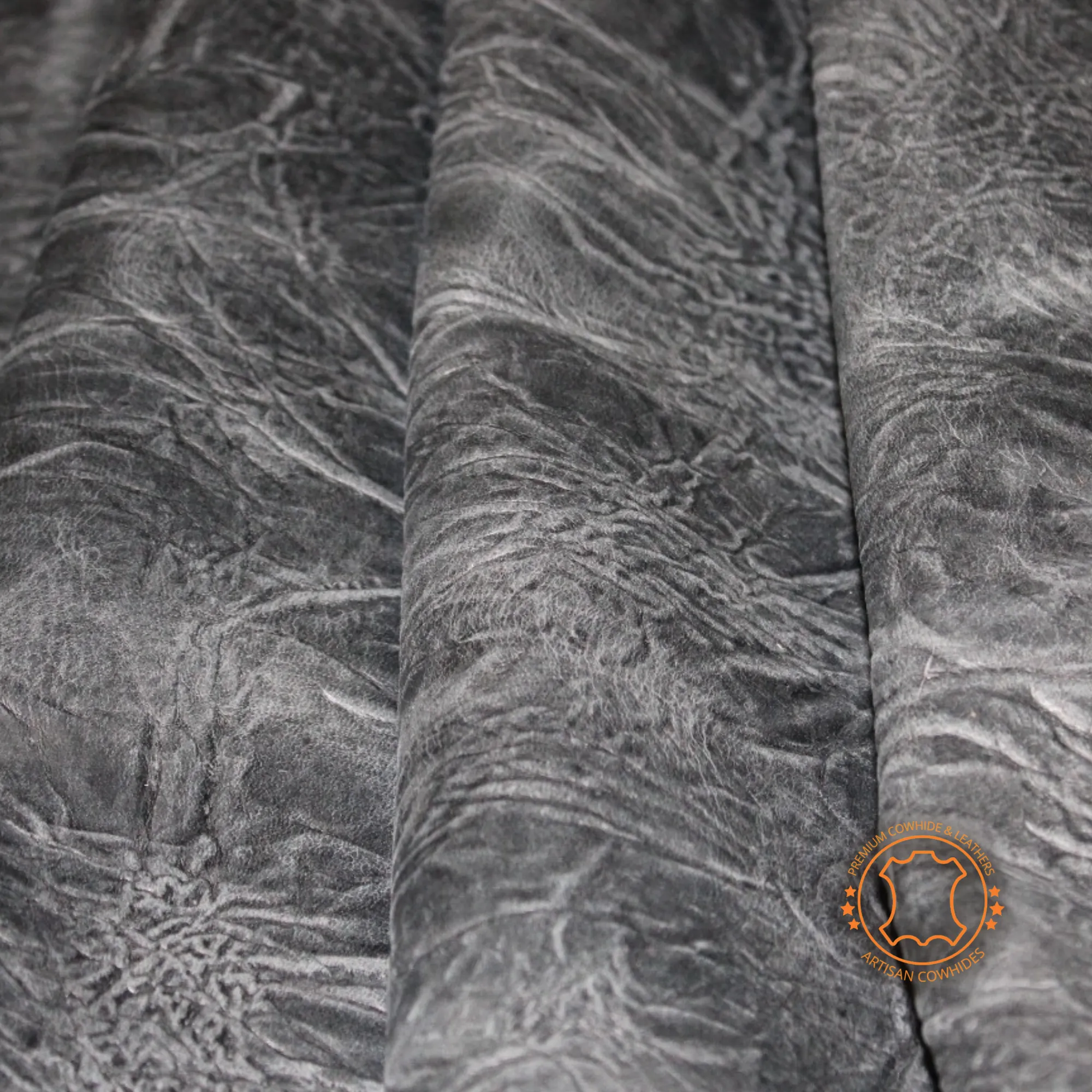 COWHIDE PIECES | ELEPHANT Charcoal Black Pull Up Embossed Leather | 9"x11", 12''x12''.... inch Precuts Sheets for Crafts