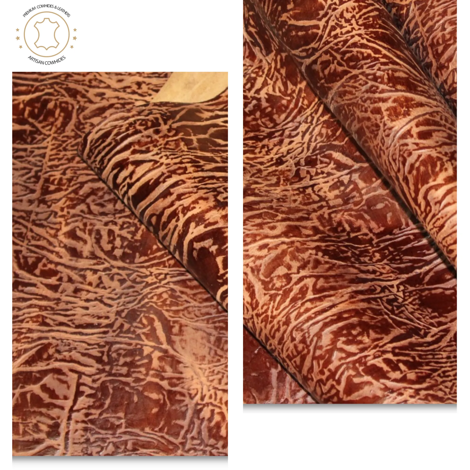 COWHIDE PIECES | ELEPHANT Tan Brown Pull Up Embossed Leather | 9"x11", 12''x12''.... inch Precuts Sheets for Crafts