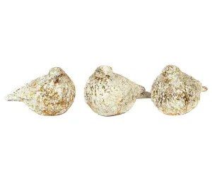 Crackled antique white bird figurine set