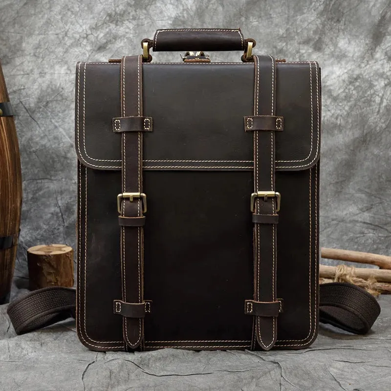Crazy Horse Leather Backpack for Men 15.6" Laptop Travel Bag