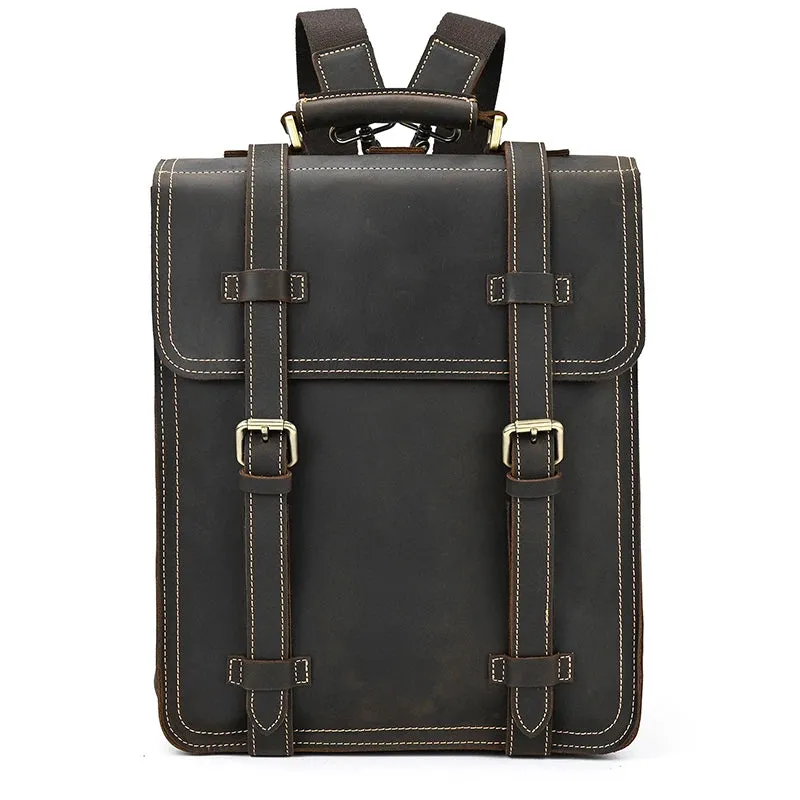Crazy Horse Leather Backpack for Men 15.6" Laptop Travel Bag