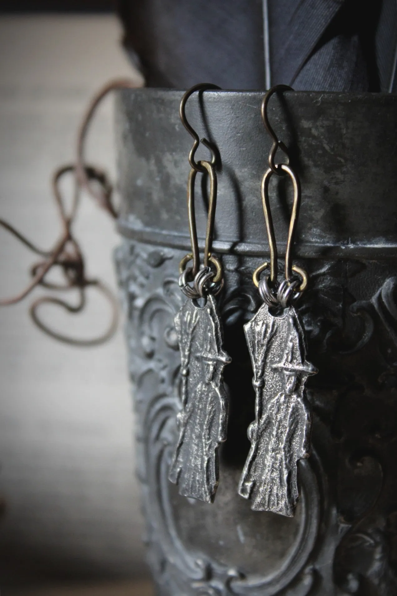 Crone. Artisan Pewter Earrings.