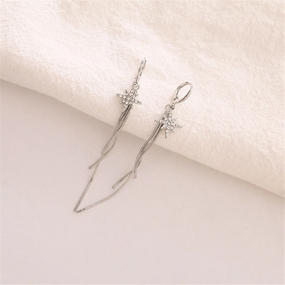 Cubic Zirconia & Silver-Plated Star Tassel Drop Earrings