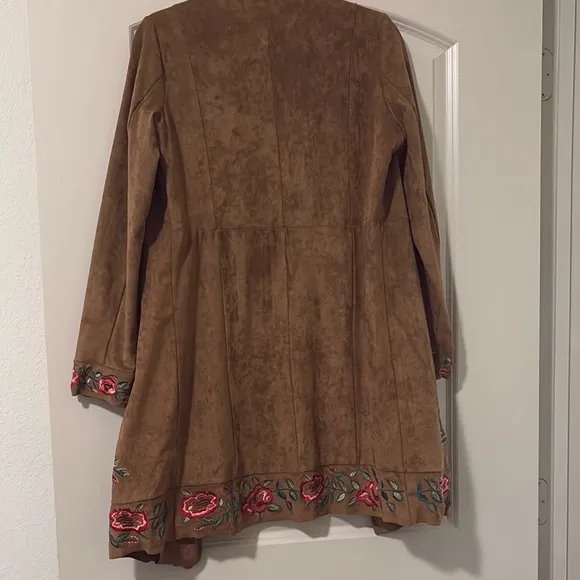 Curations Embroidered Brown faux suede Coat