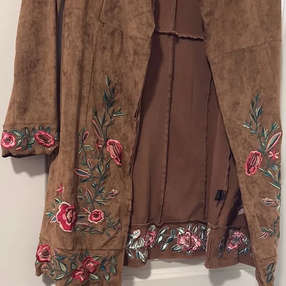 Curations Embroidered Brown faux suede Coat