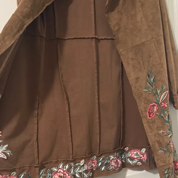 Curations Embroidered Brown faux suede Coat