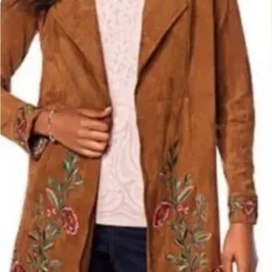 Curations Embroidered Brown faux suede Coat