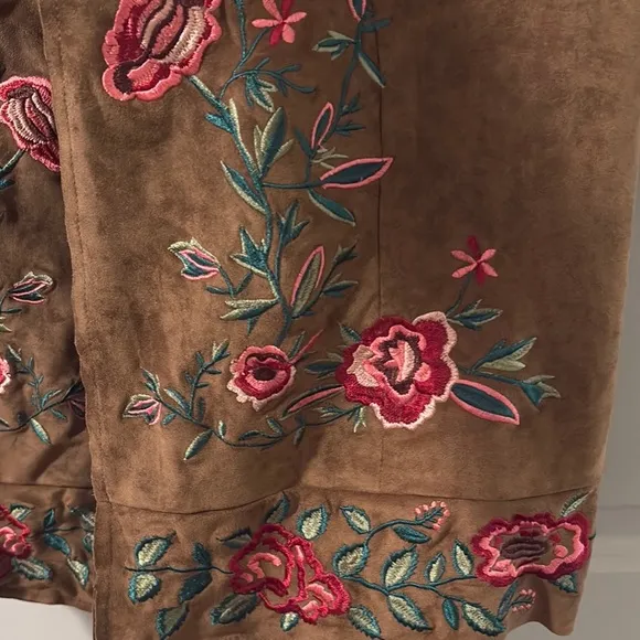 Curations Embroidered Brown faux suede Coat