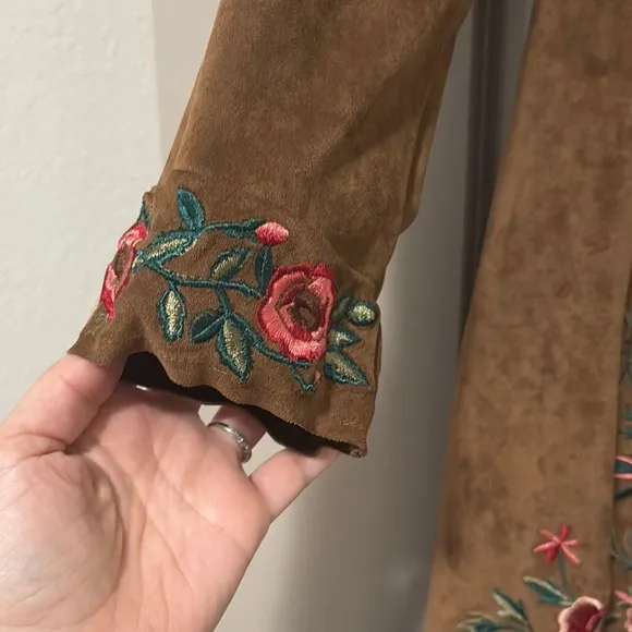 Curations Embroidered Brown faux suede Coat
