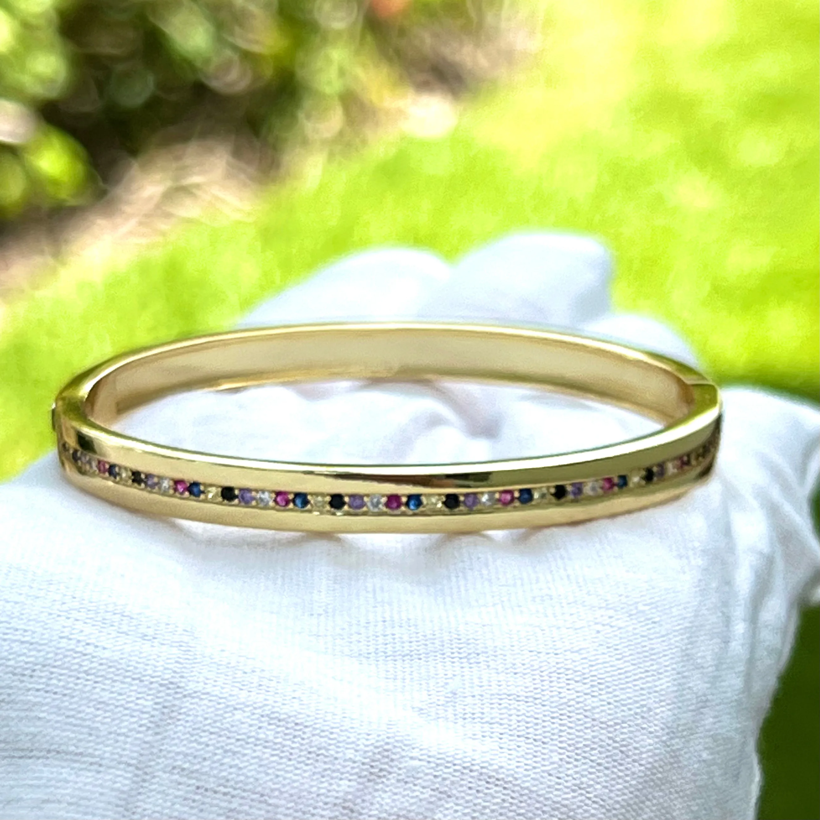 CZ Rainbow Bangle Bracelet - Gold