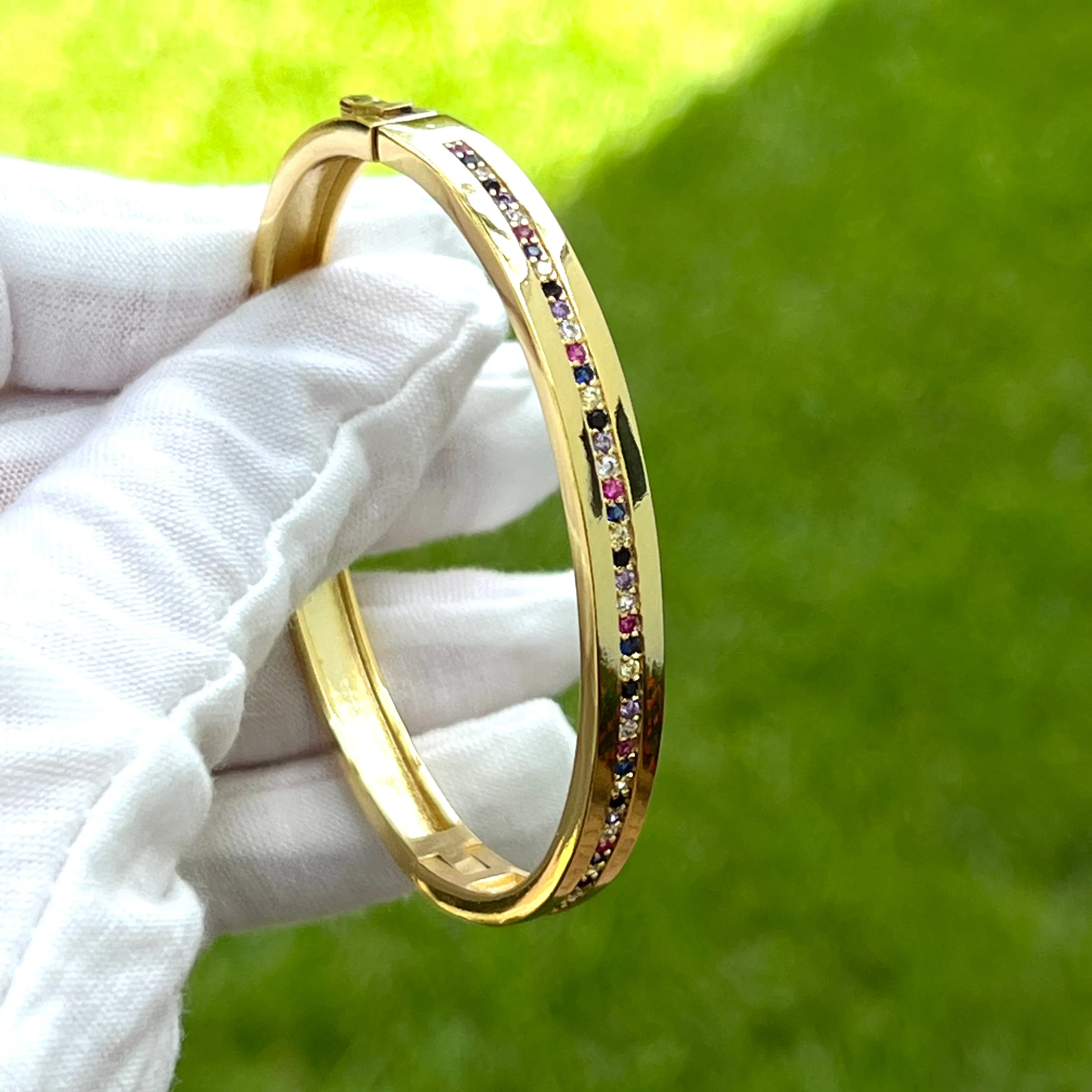CZ Rainbow Bangle Bracelet - Gold