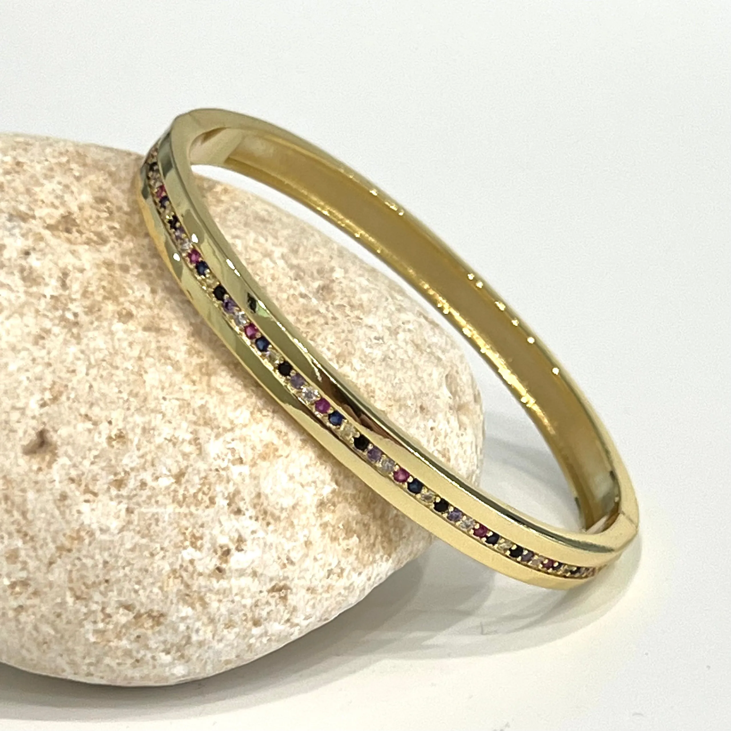 CZ Rainbow Bangle Bracelet - Gold