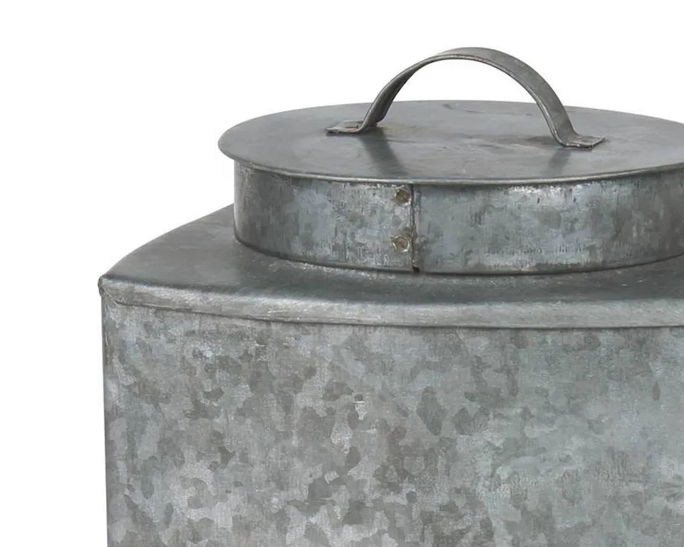 Decorative galvanized metal container with lid