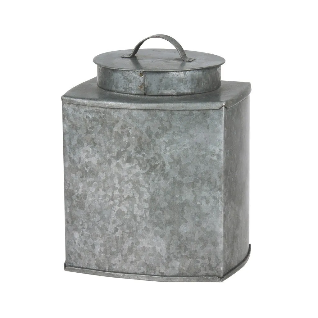 Decorative galvanized metal container with lid