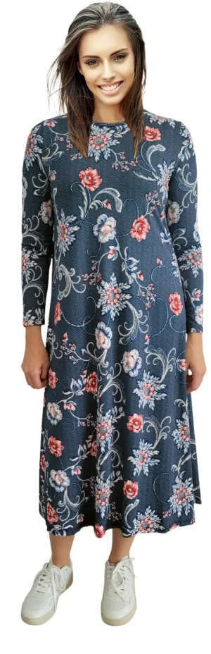 Denim Floral Flowy Dress