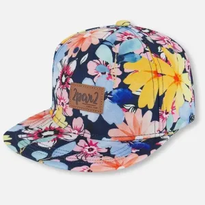 Deux par Deux - Printed Cap Navy And Yellow And Pink Flowers