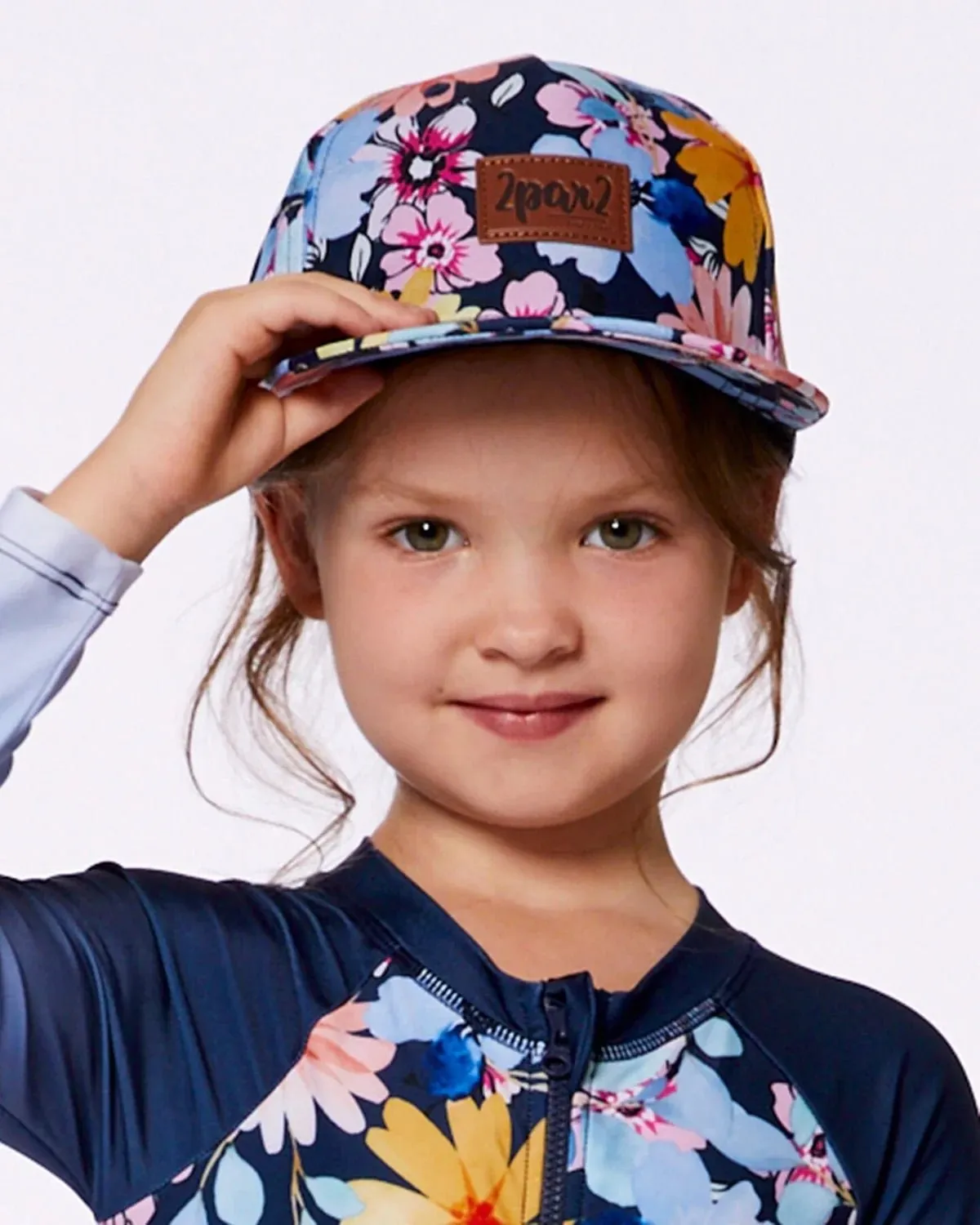 Deux par Deux - Printed Cap Navy And Yellow And Pink Flowers