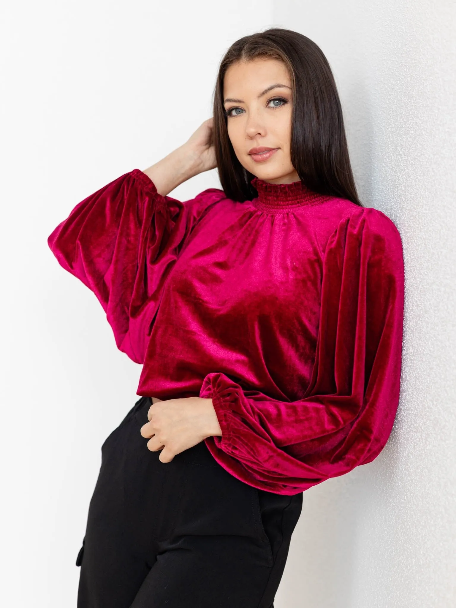 Dilma Velvet Figaro Balloon Sleeve Blouse
