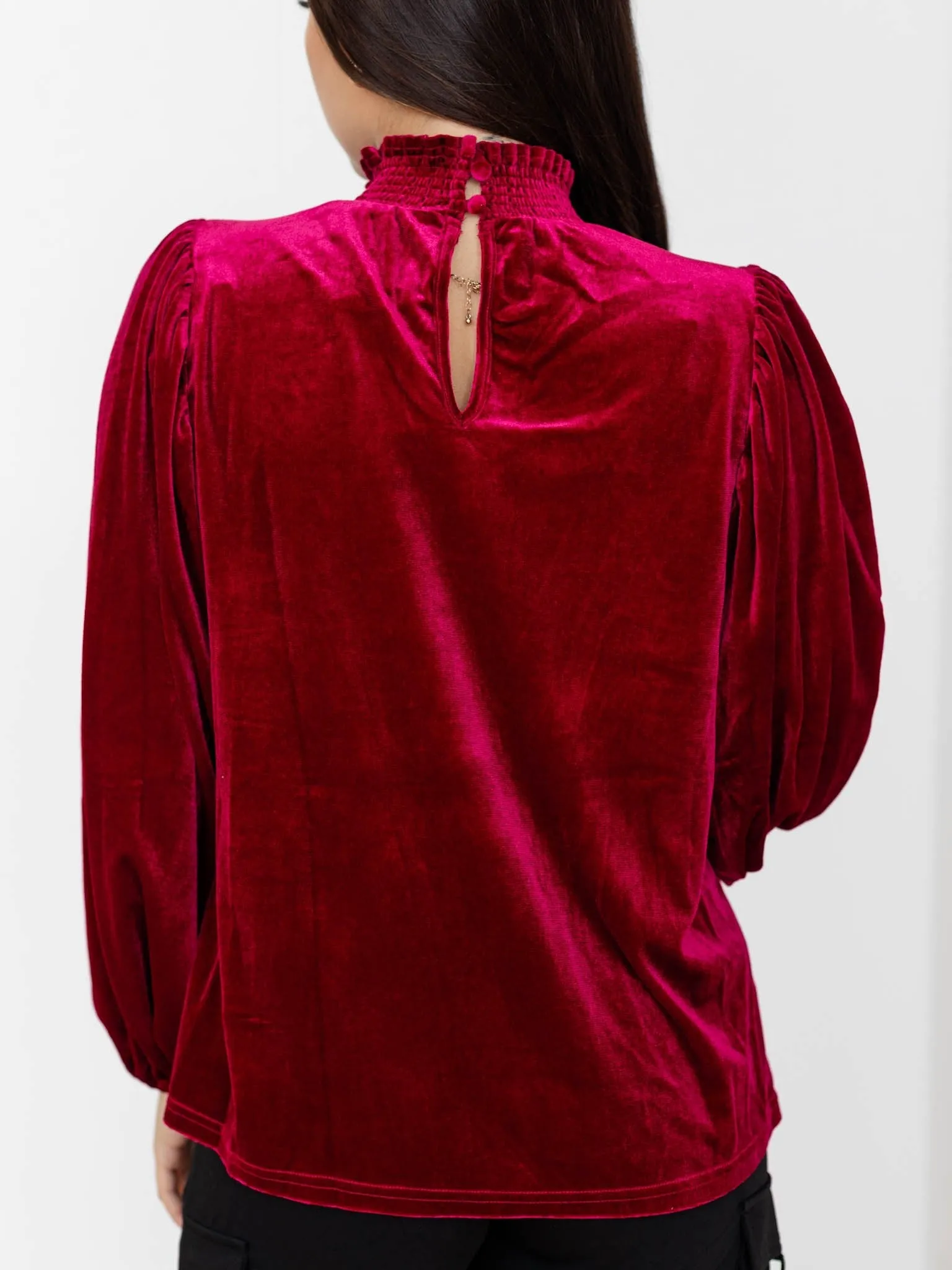 Dilma Velvet Figaro Balloon Sleeve Blouse