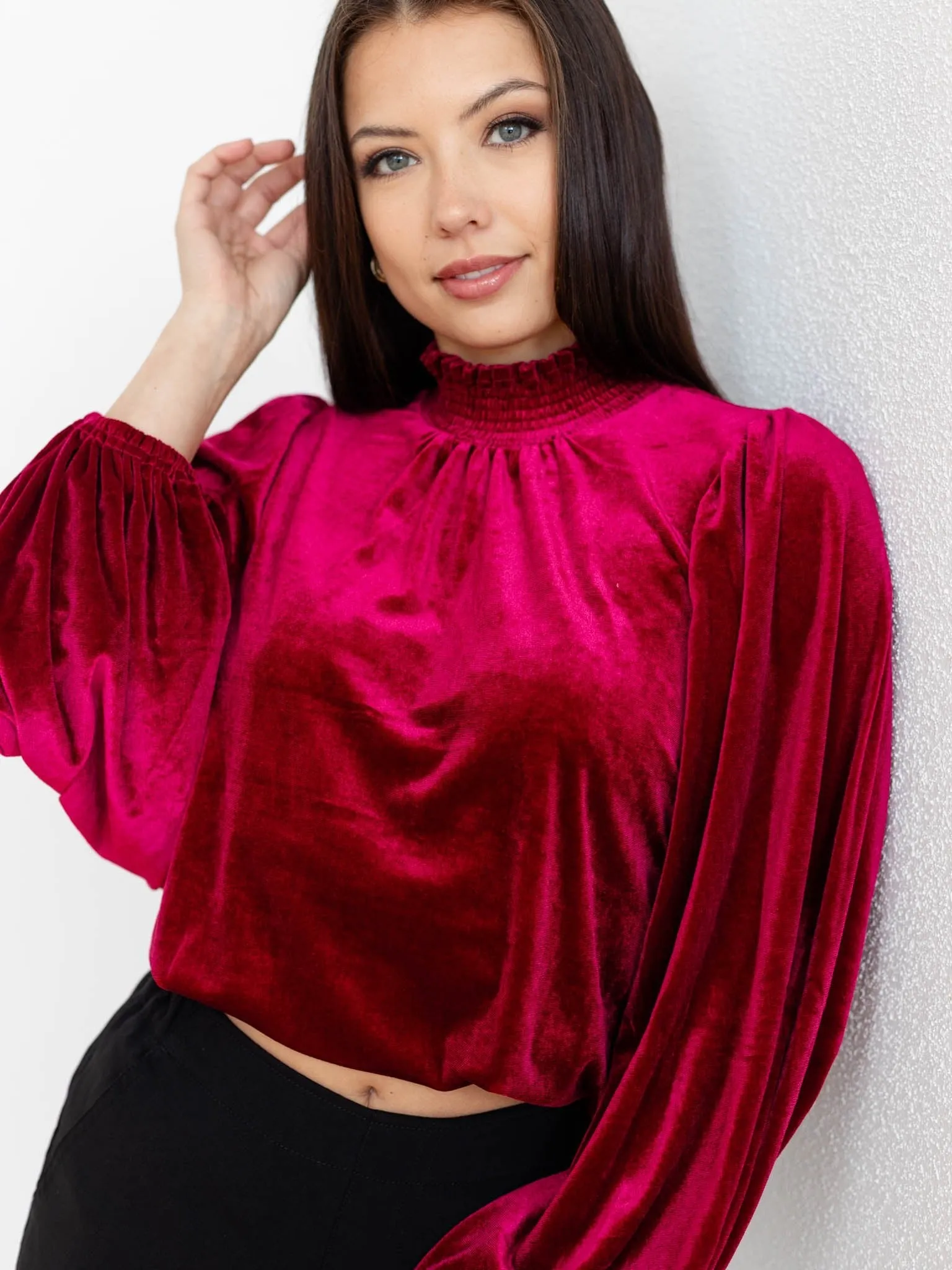 Dilma Velvet Figaro Balloon Sleeve Blouse