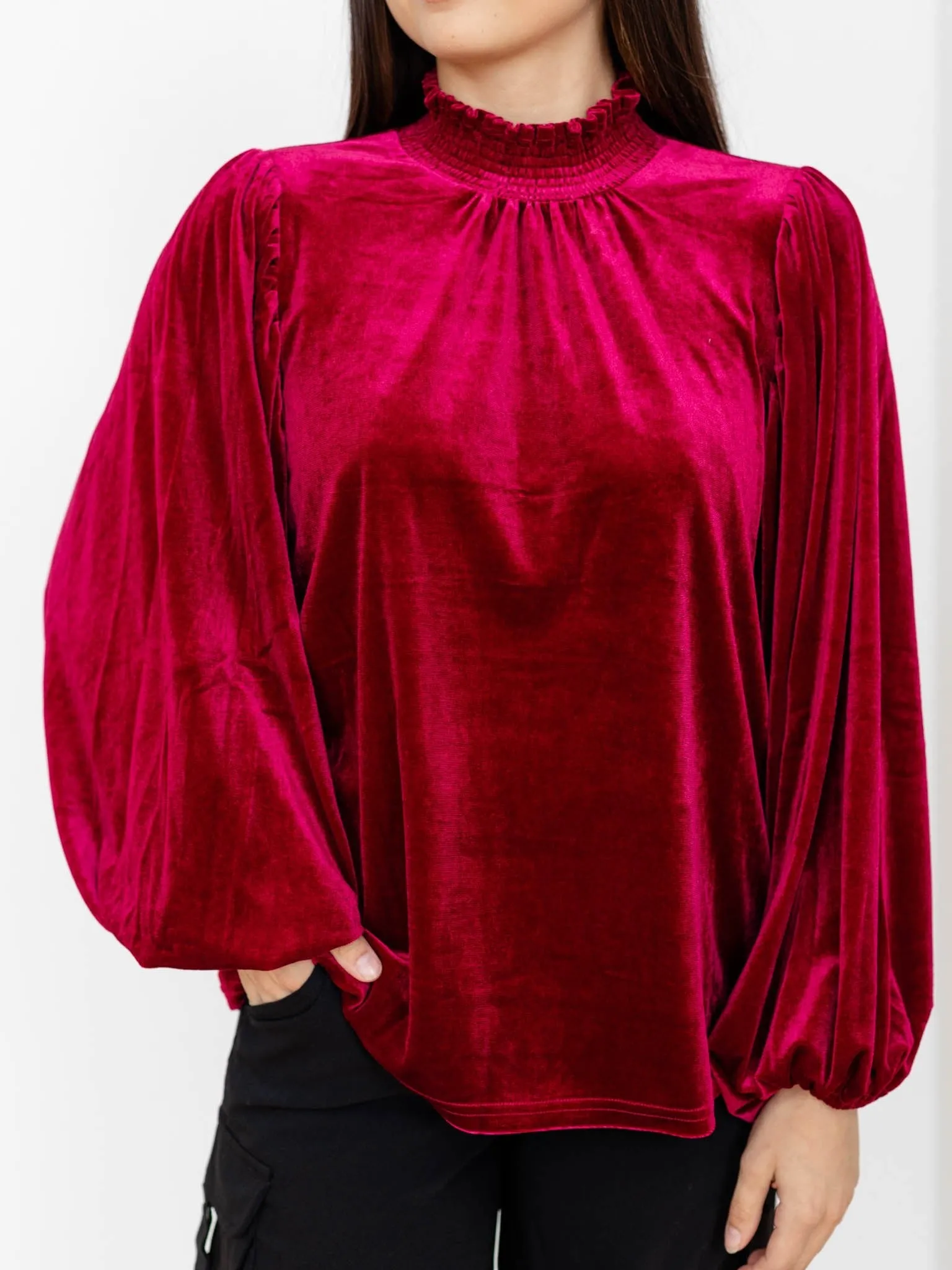 Dilma Velvet Figaro Balloon Sleeve Blouse