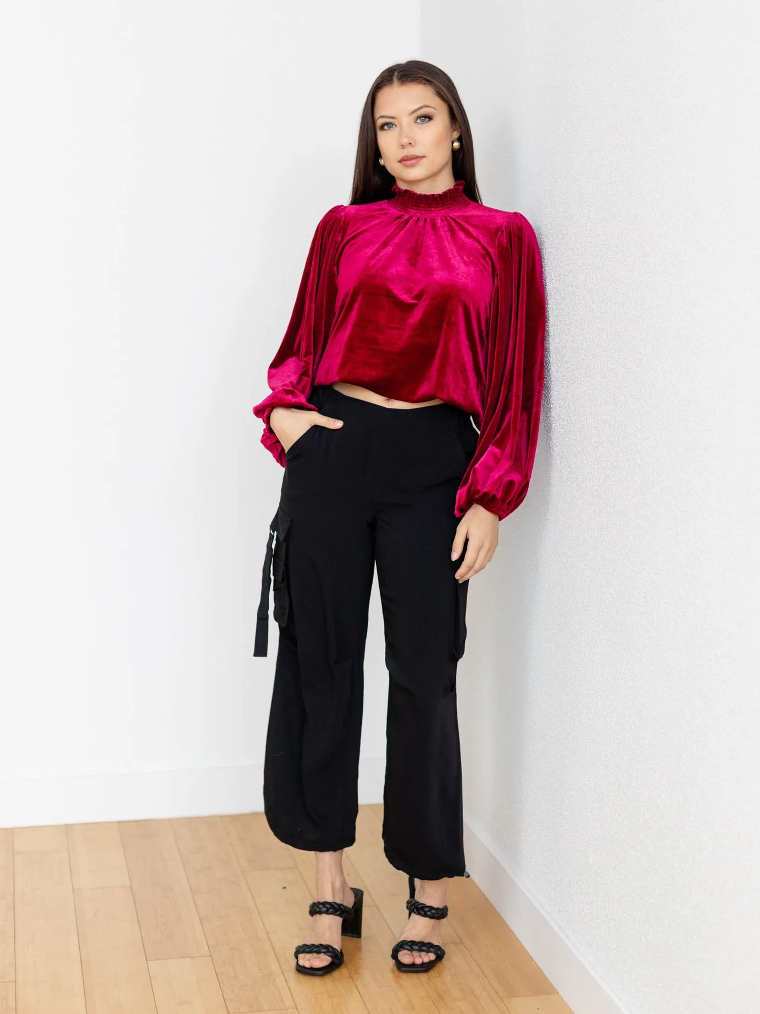 Dilma Velvet Figaro Balloon Sleeve Blouse
