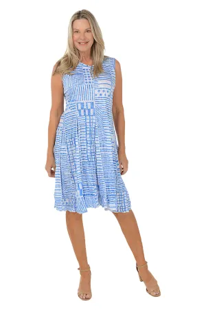 Dotted Stripes Paneled Sleevelees Crinkle Dress