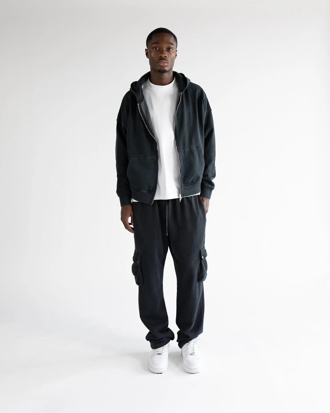 Drop Shoulder Zip Hoodie - Vintage Black