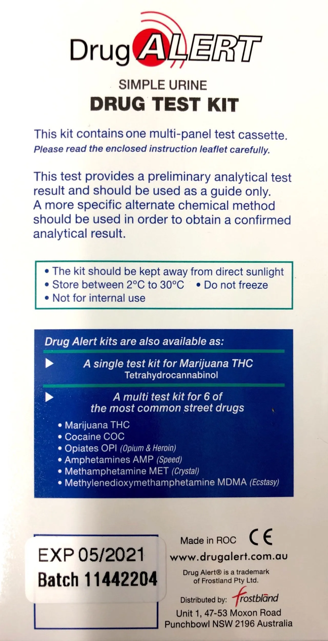 Drug Alert Urine Drug 1 Test Kit 6 street drugs 4 prescription drugs