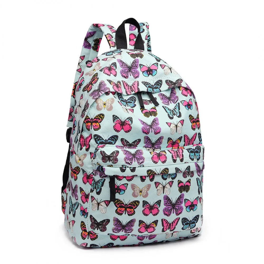 E1401b - Miss Lulu Large Backpack Butterfly Blue