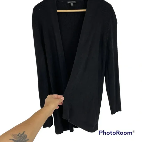 Eileen Fisher black Tencel cardigan sweater Large